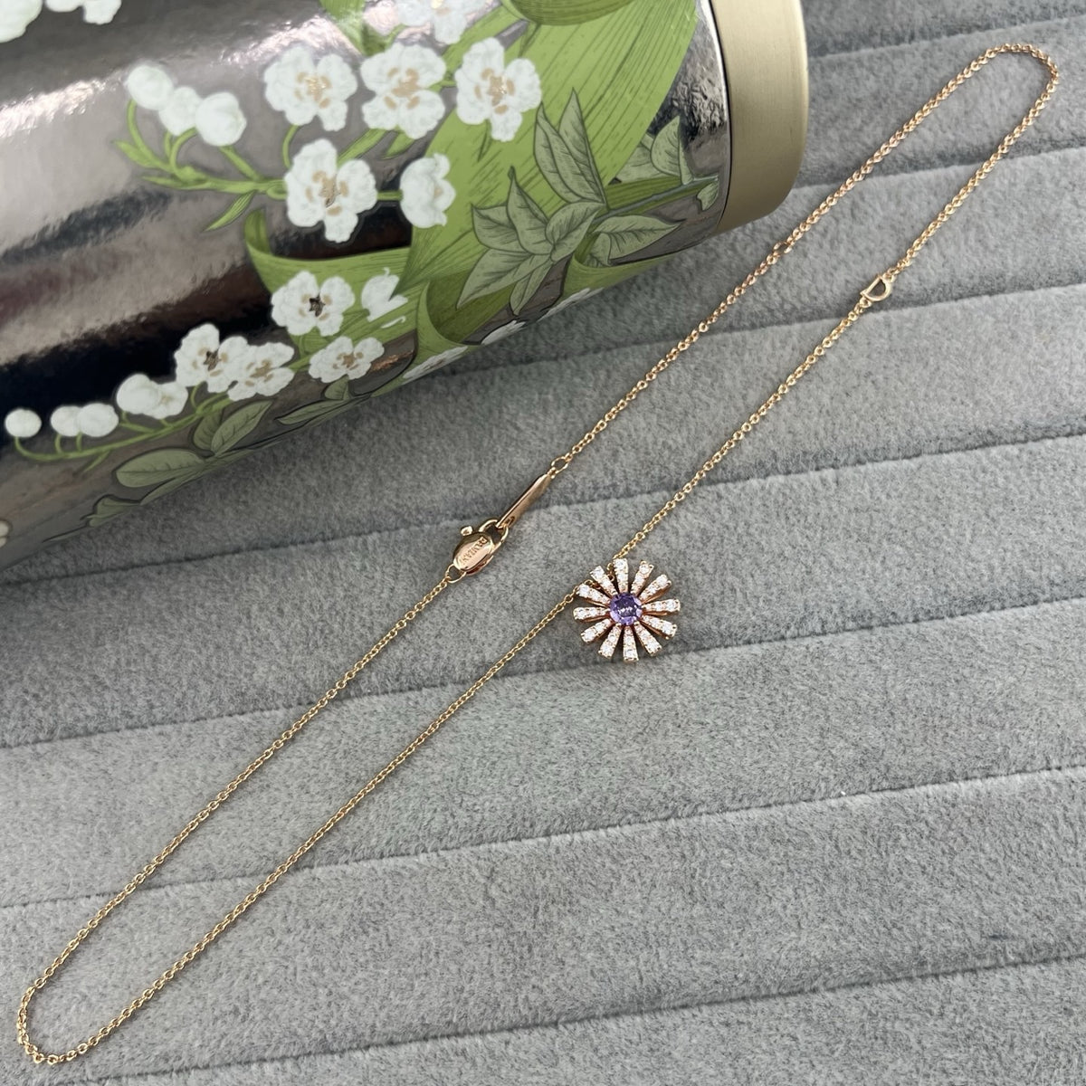 Damiani Style Floral Cubic Zirconia 18K Gold-Plated Necklace detail view 5