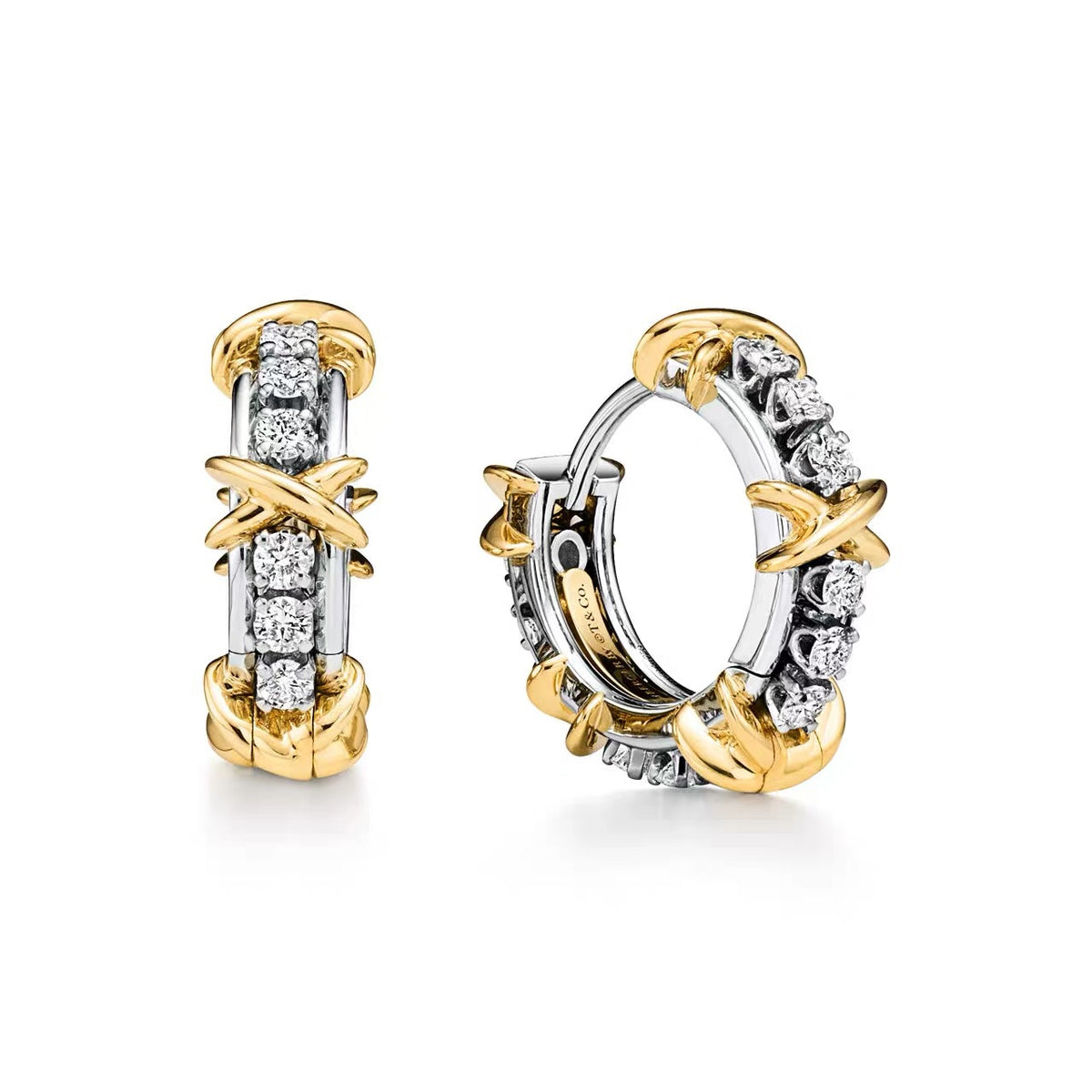 Tiffany Style Crossover Cubic Zirconia 18K Gold-Plated Earrings detail view 2