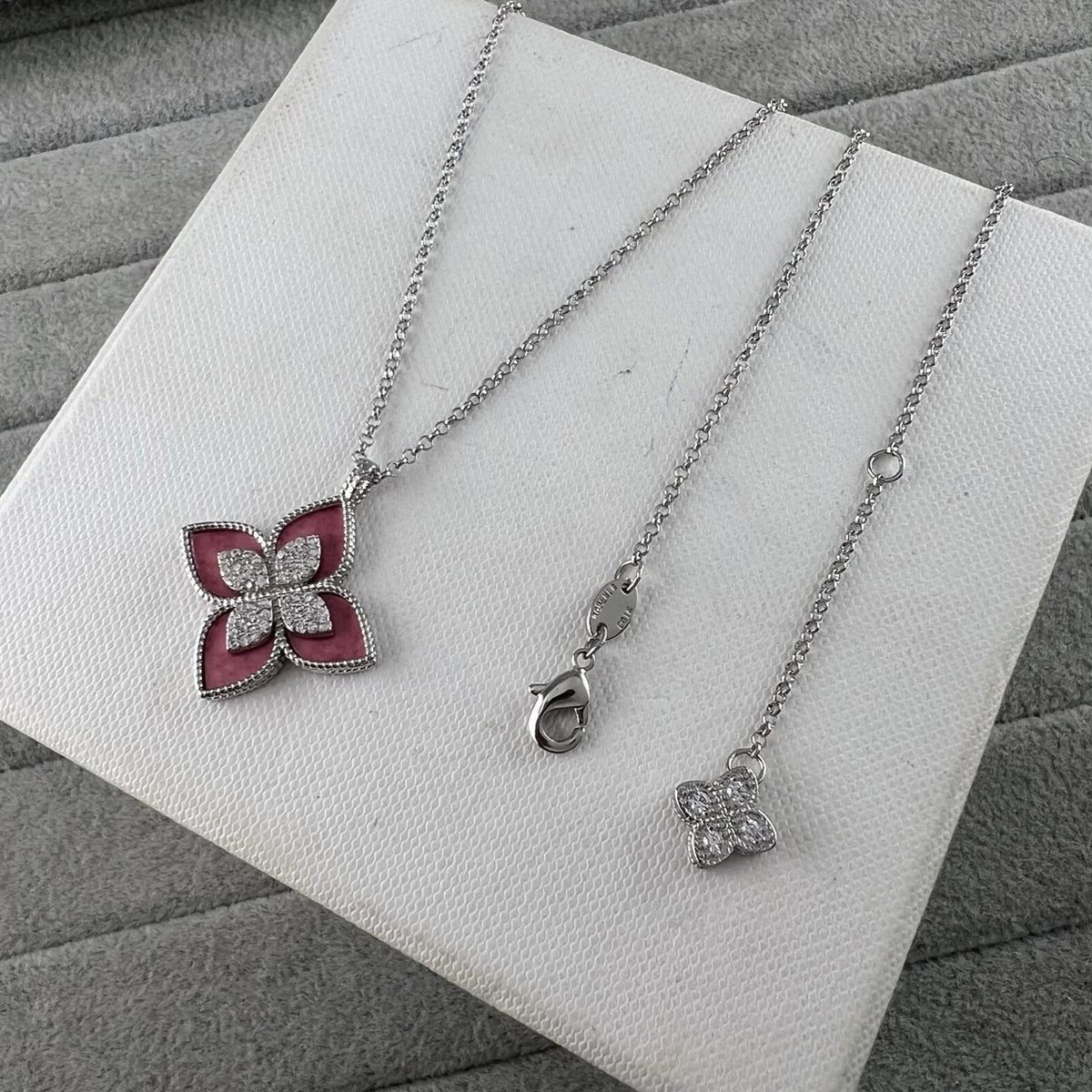 Roberto Coin Style Four-Leaf Clover Cubic Zirconia Necklace detail view 18