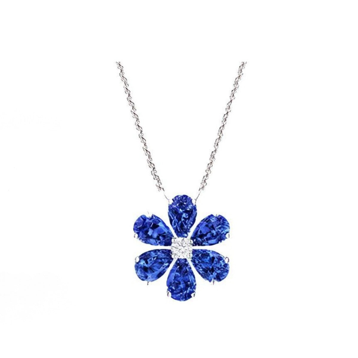 Harry Winston Style Six-Petal Floral Cubic Zirconia White-Gold-Plated Necklace detail view 1