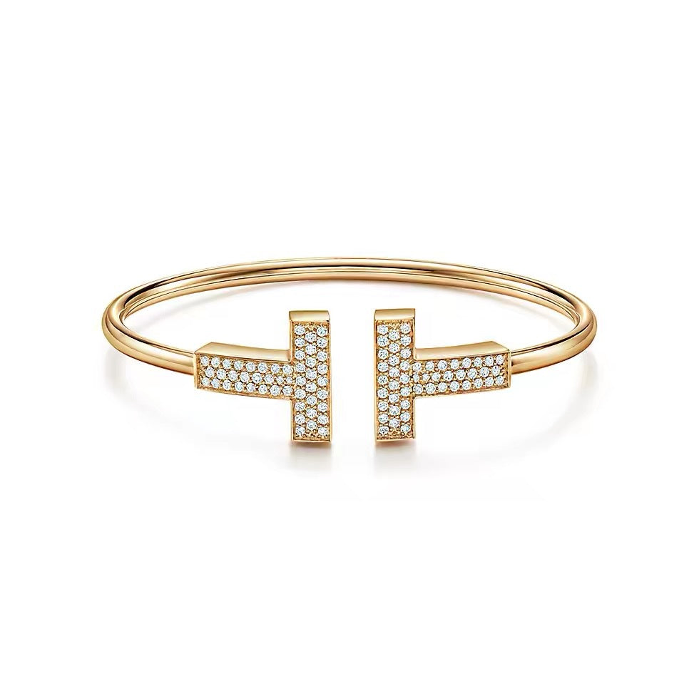 Tiffany Style T Motif Cubic Zirconia Bangle detail view 15