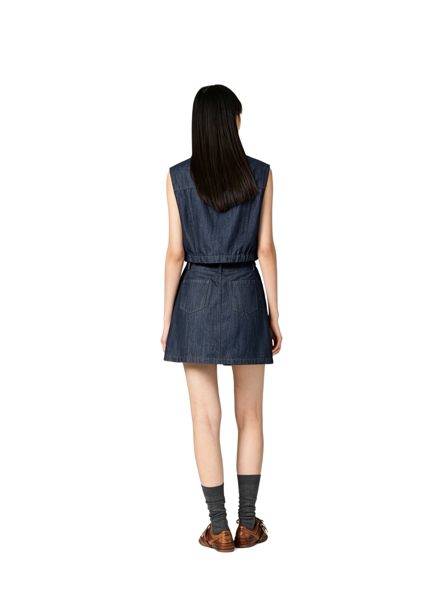 Denim Polo Sleeveless Top & Skirt Set