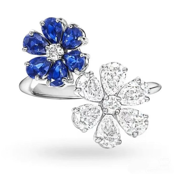 Harry Winston Style Forget-Me-Not Floral Cubic Zirconia Ring detail view 2