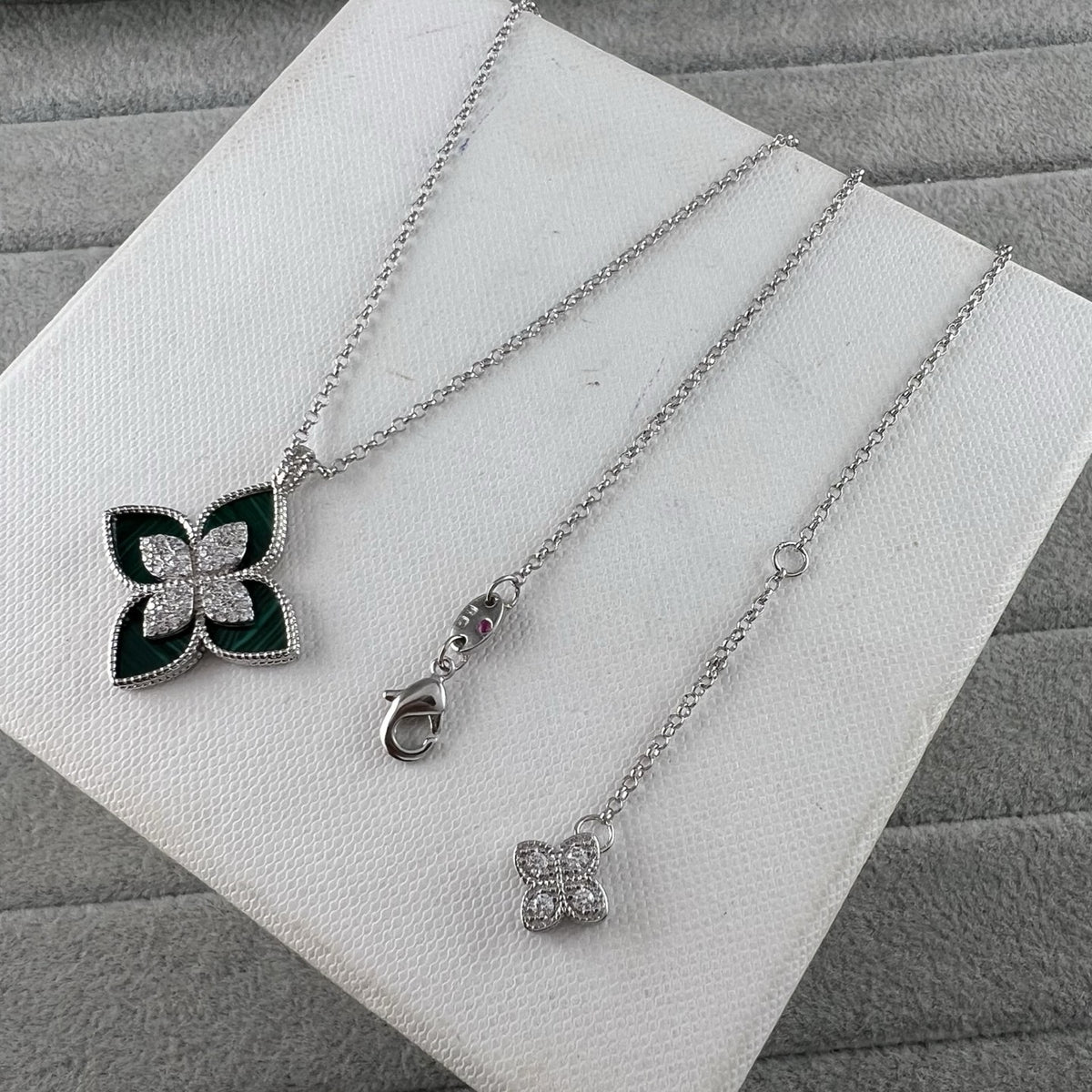 Roberto Coin Style Four-Leaf Clover Cubic Zirconia Necklace detail view 9