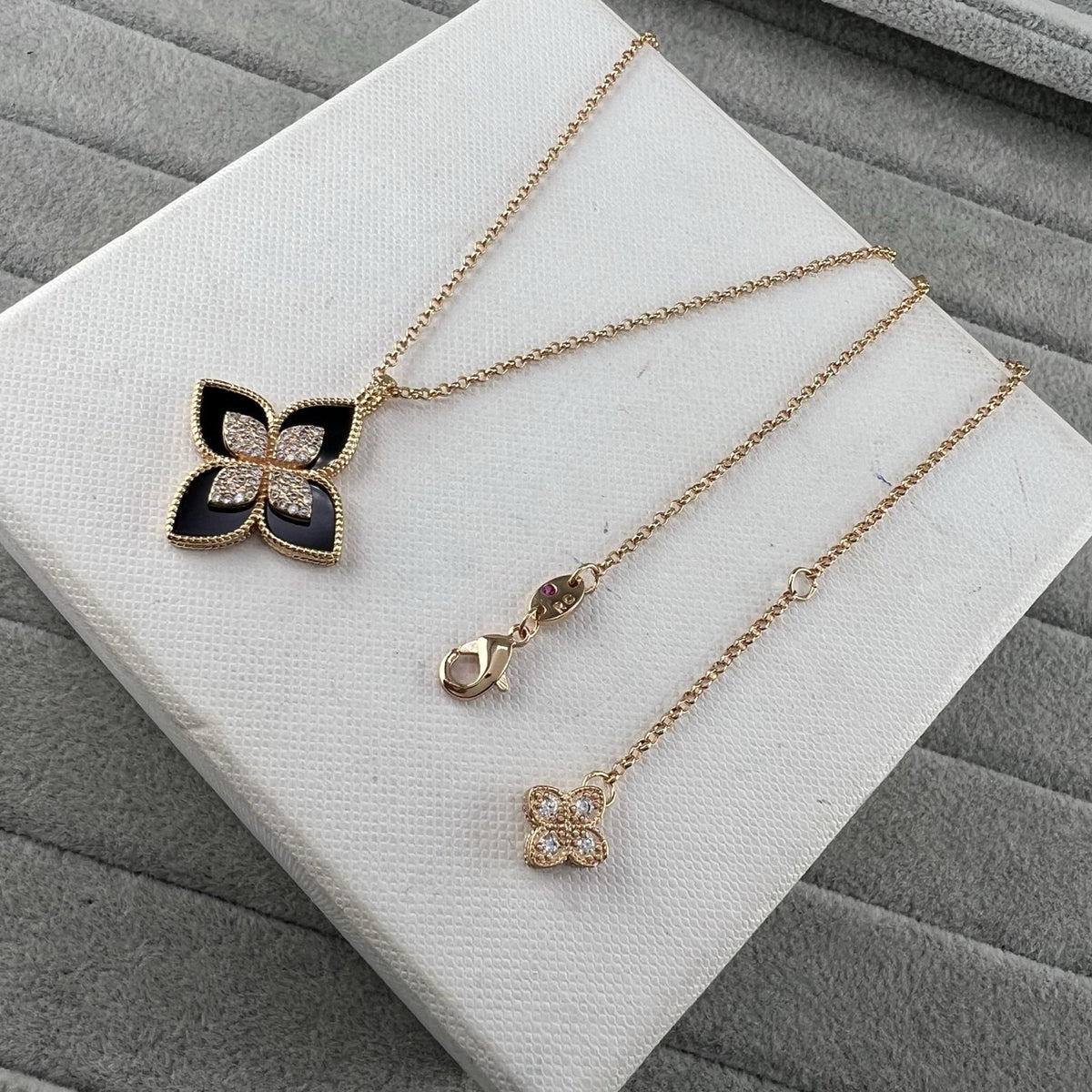 Roberto Coin Style Four-Leaf Clover Cubic Zirconia Necklace detail view 11