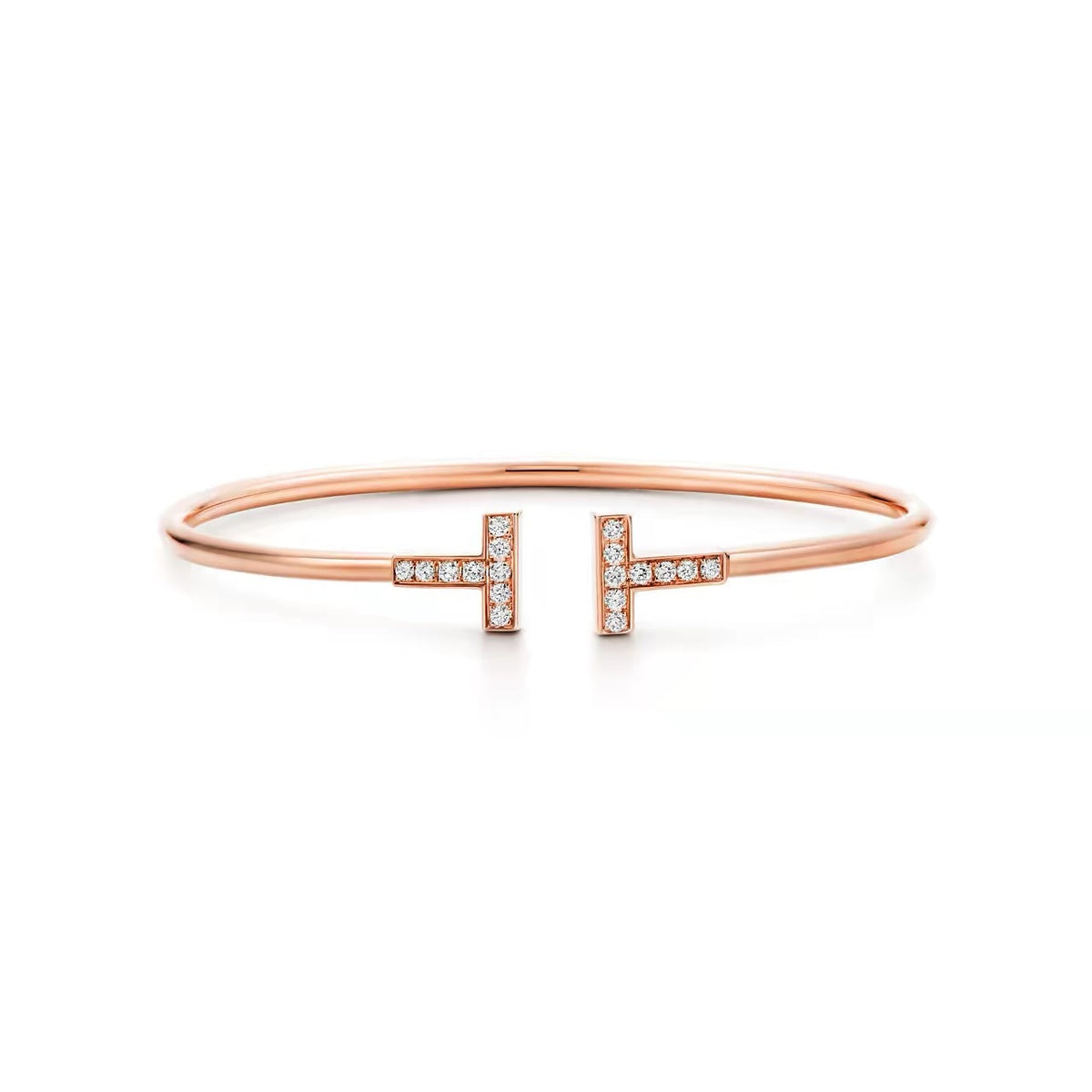 Tiffany Style T Motif Cubic Zirconia Bangle detail view 1