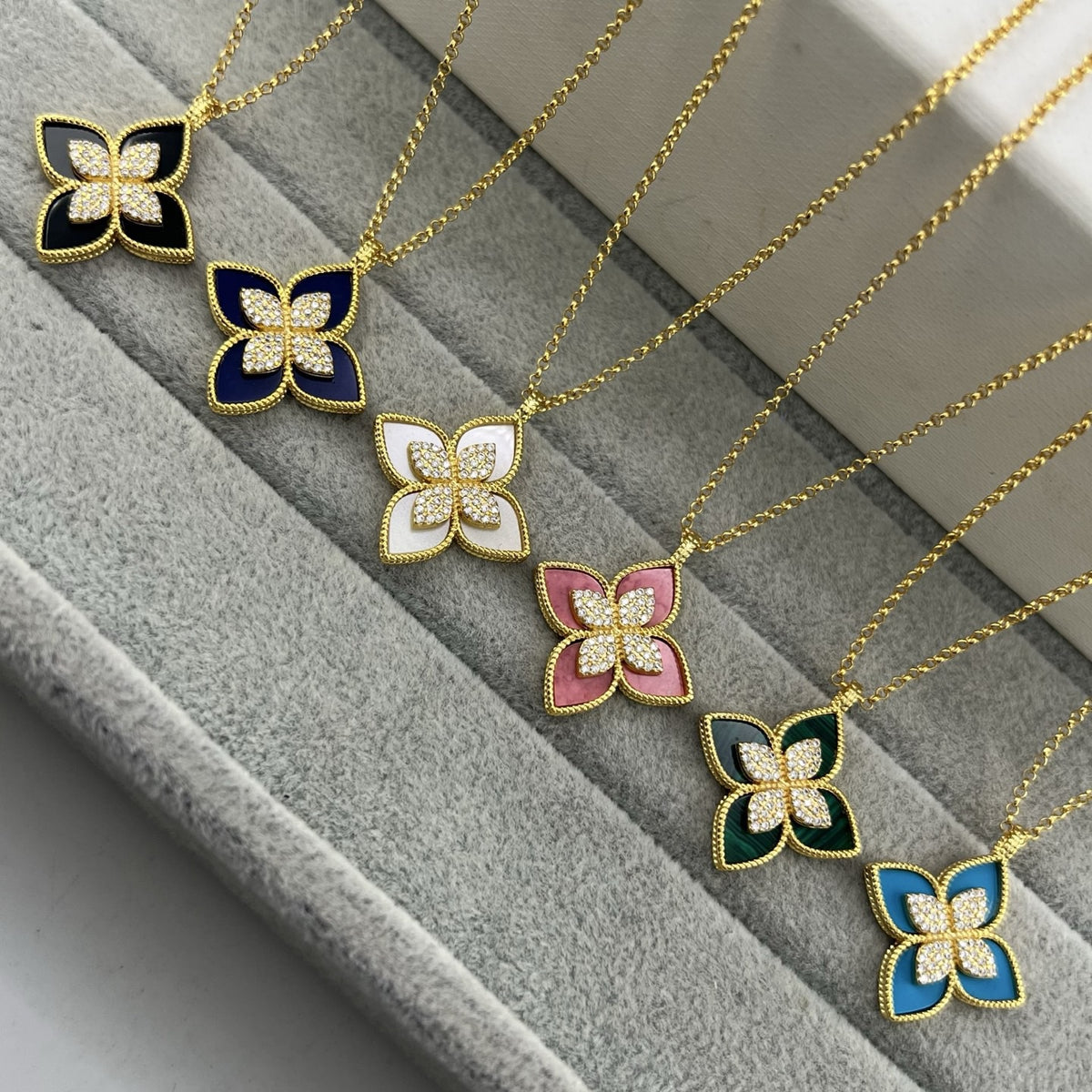 Roberto Coin Style Four-Leaf Clover Cubic Zirconia Necklace detail view 2