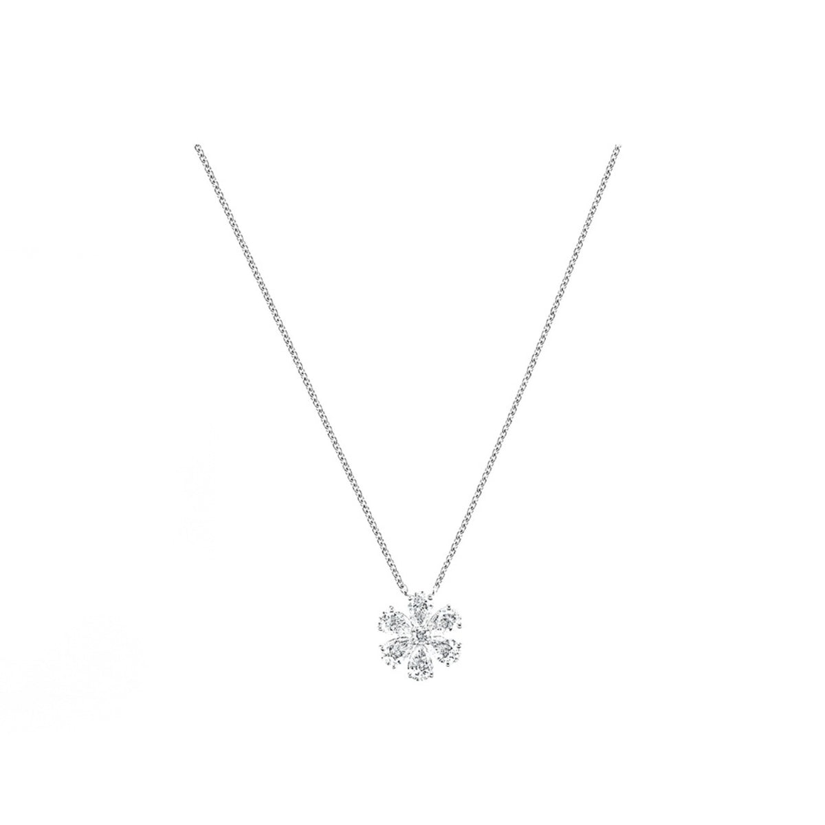 Harry Winston Style Six-Petal Floral Cubic Zirconia White-Gold-Plated Necklace detail view 2
