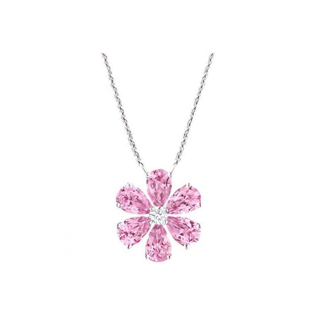 Harry Winston Style Six-Petal Floral Cubic Zirconia White-Gold-Plated Necklace - Necklace Pink