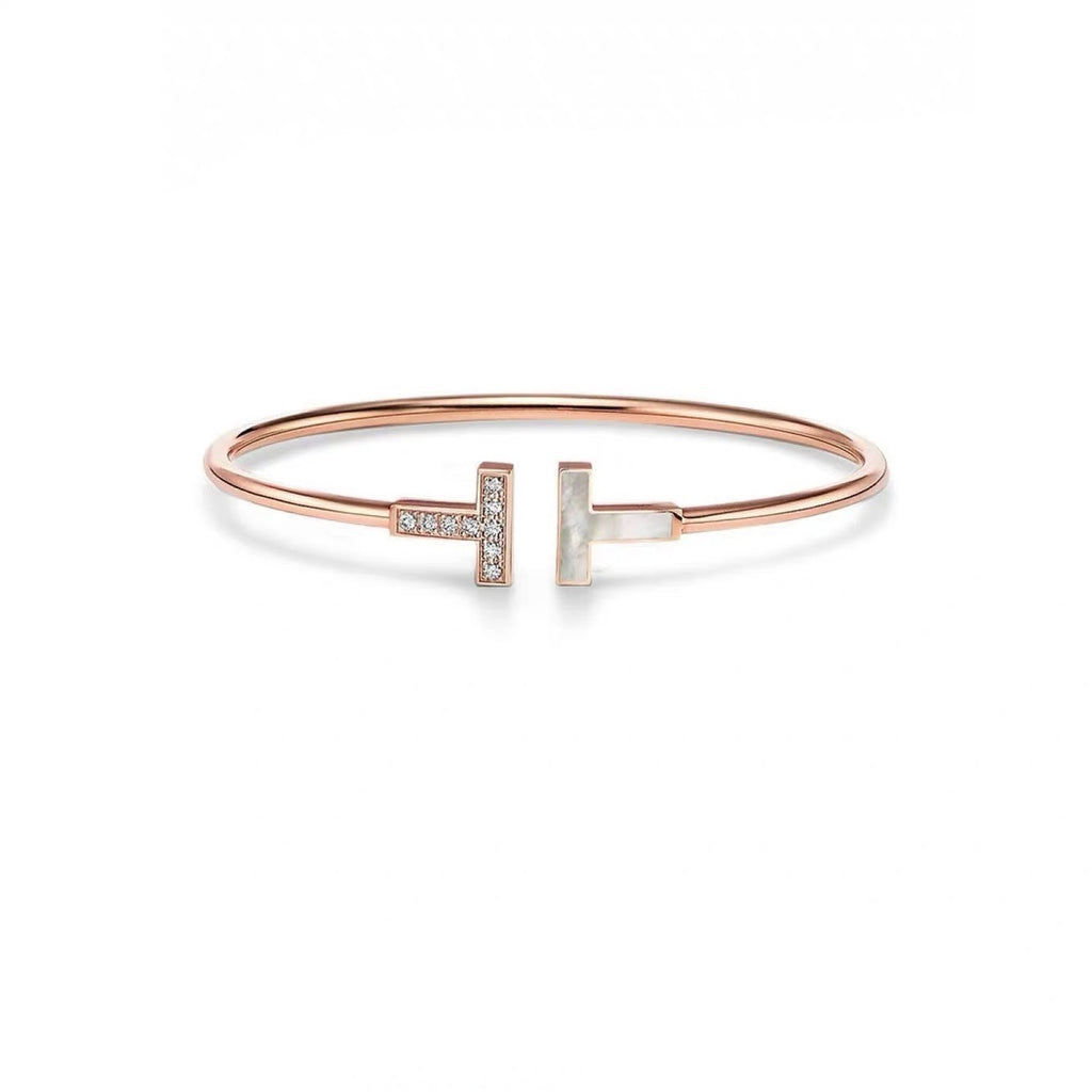 Tiffany Style T Motif Cubic Zirconia Bangle detail view 3