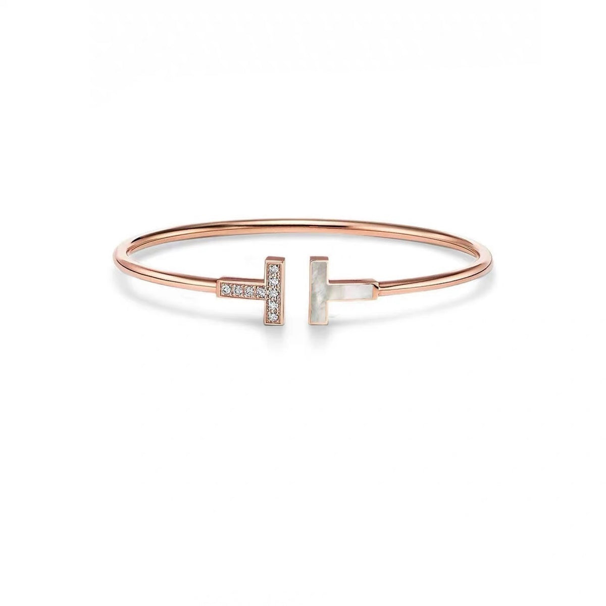 Tiffany Style T Motif Cubic Zirconia Bangle detail view 3