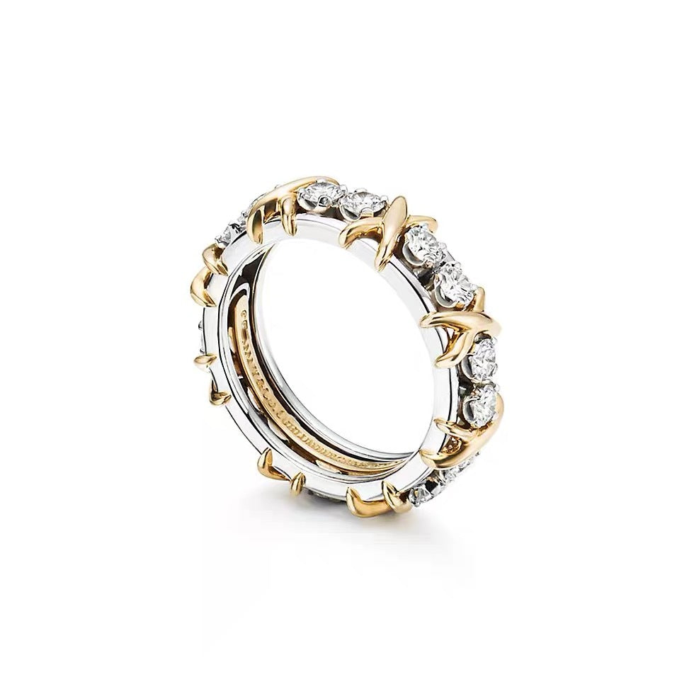 Tiffany Style Crossover Cubic Zirconia 18K Gold-Plated Ring detail view 1