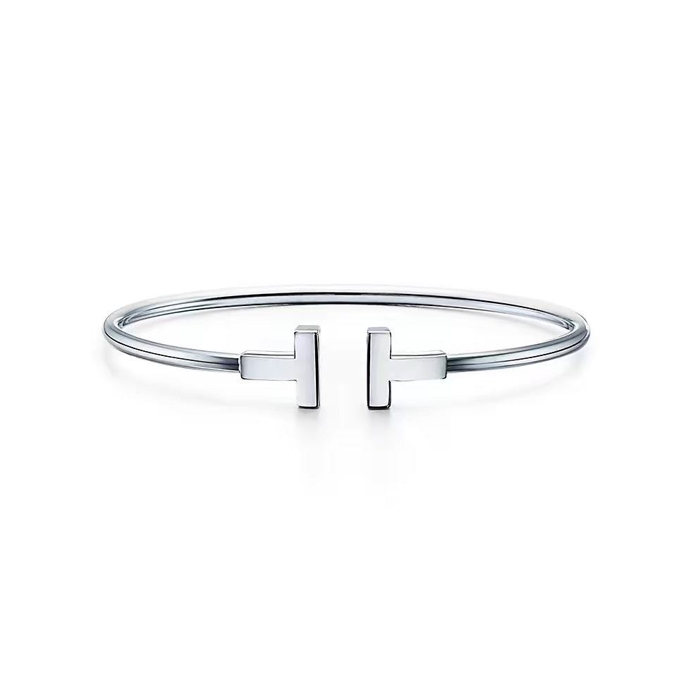 Tiffany Style T Motif Cubic Zirconia Bangle detail view 9