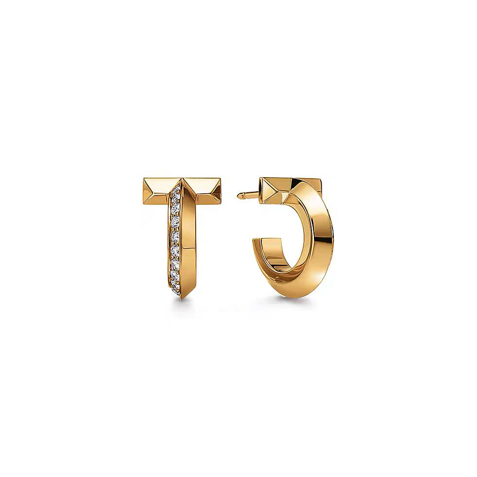 Tiffany Style T Motif Cubic Zirconia Earrings detail view 1