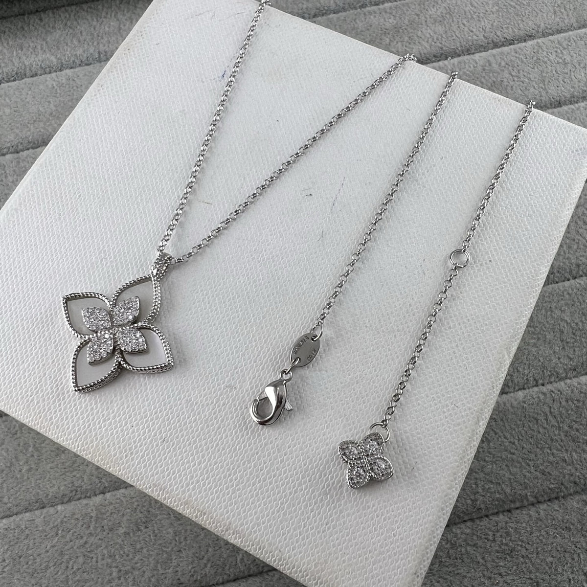 Roberto Coin Style Four-Leaf Clover Cubic Zirconia Necklace detail view 15