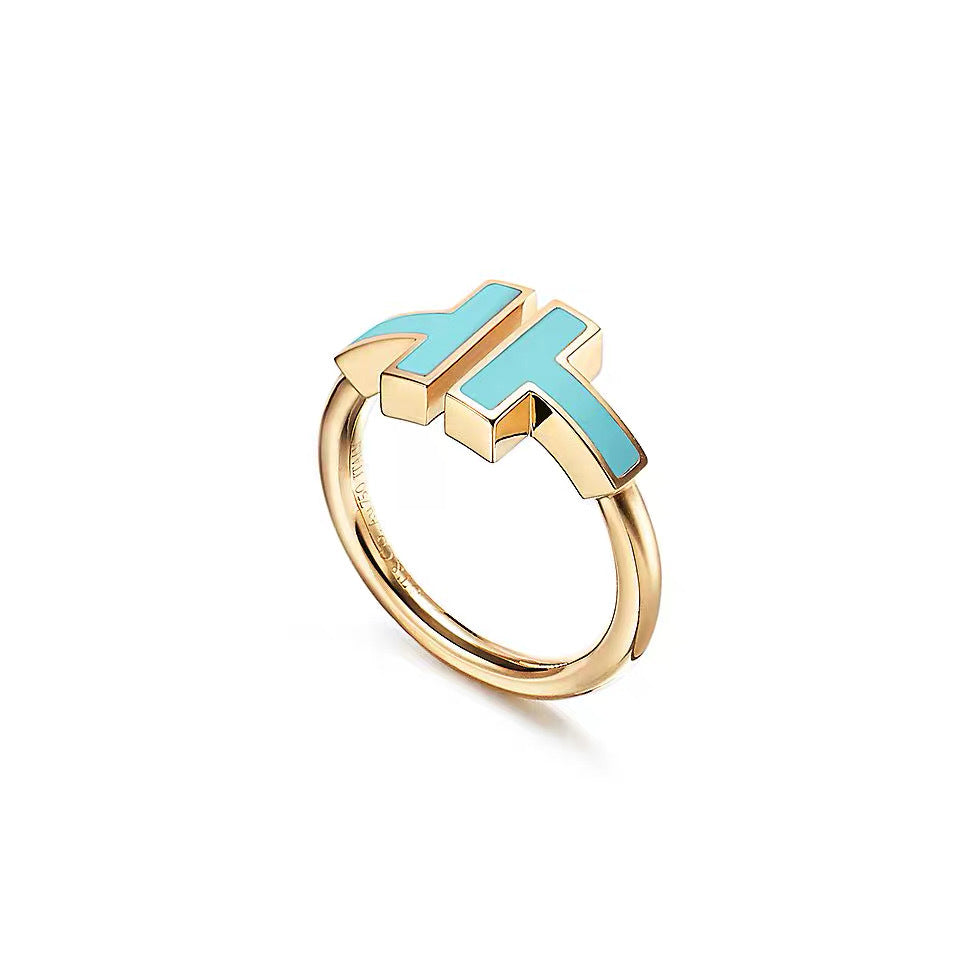 Tiffany Style T Motif Cubic Zirconia 18K Gold-Plated Ring detail view 14