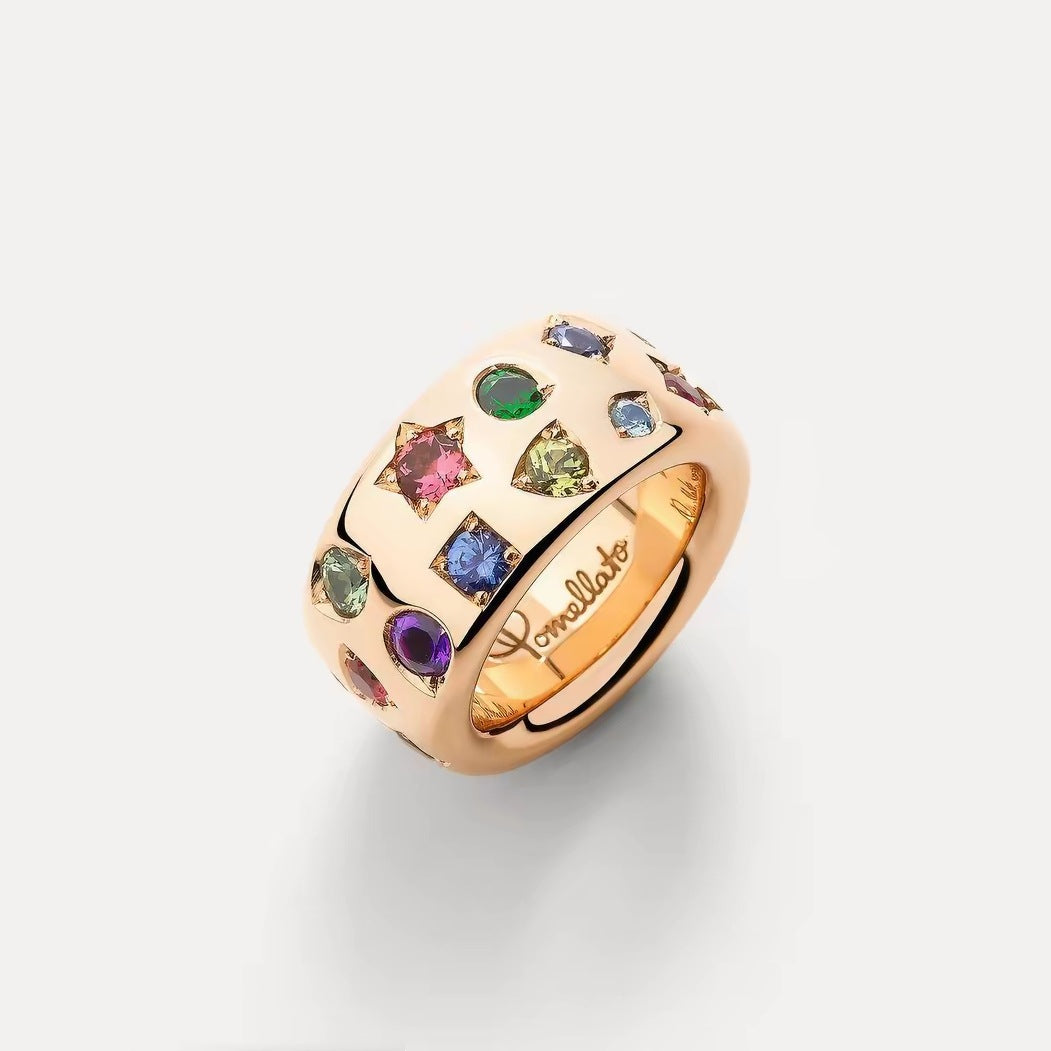 Pomellato Style Multicolor Stone Cubic Zirconia 18K Gold-Plated Ring detail view 3