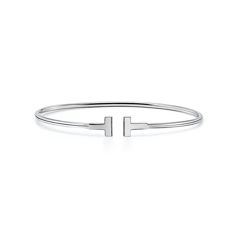 Tiffany Style T Motif Cubic Zirconia Bangle detail view 7