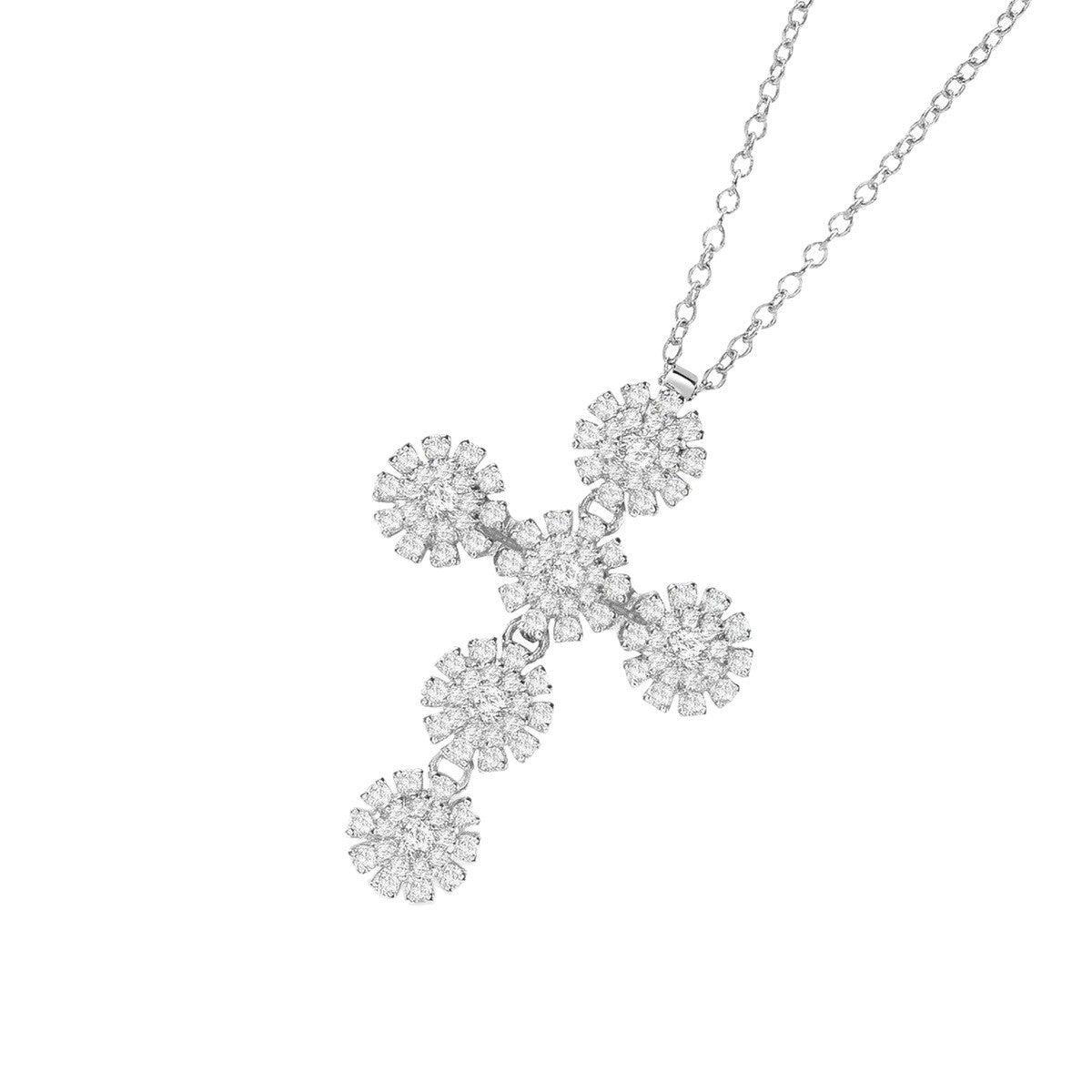 Damiani Style Floral Cubic Zirconia White-Gold-Plated Necklace detail view 4