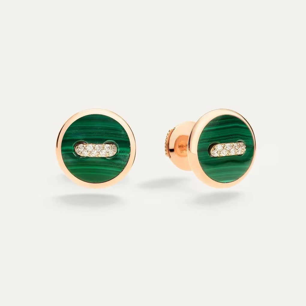 Pomellato Style Malachite Cubic Zirconia 18K Gold-Plated Earrings - Malachite Green