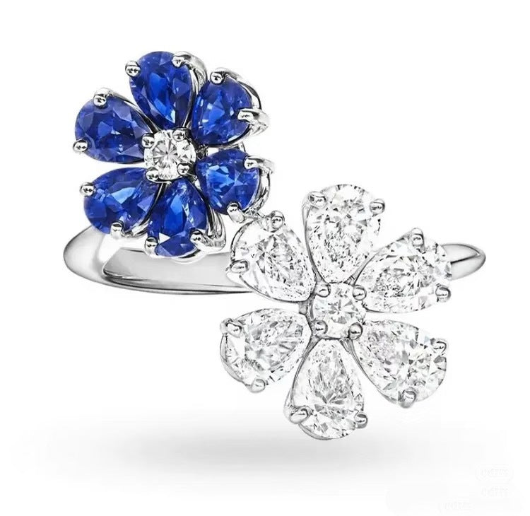 Harry Winston Style Forget-Me-Not Floral Cubic Zirconia Ring detail view 4