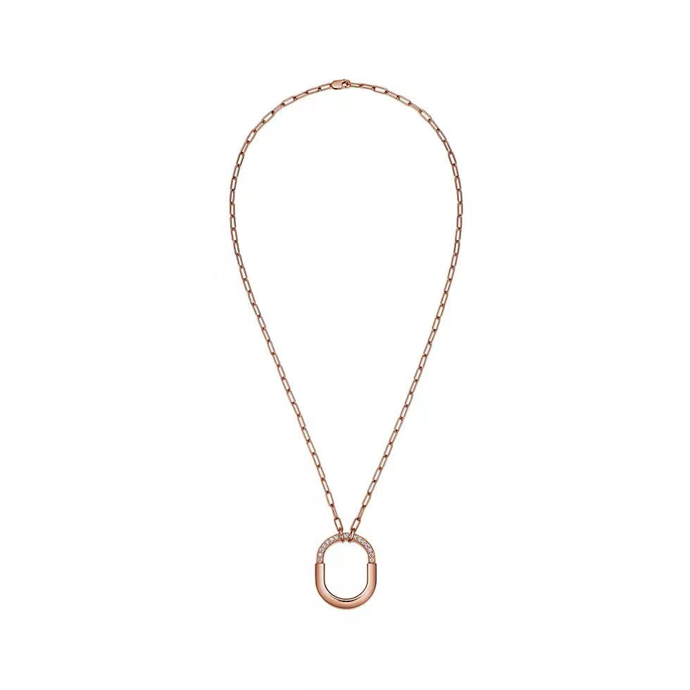 Tiffany Style Lock Cubic Zirconia 18K Gold-Plated Necklace detail view 2