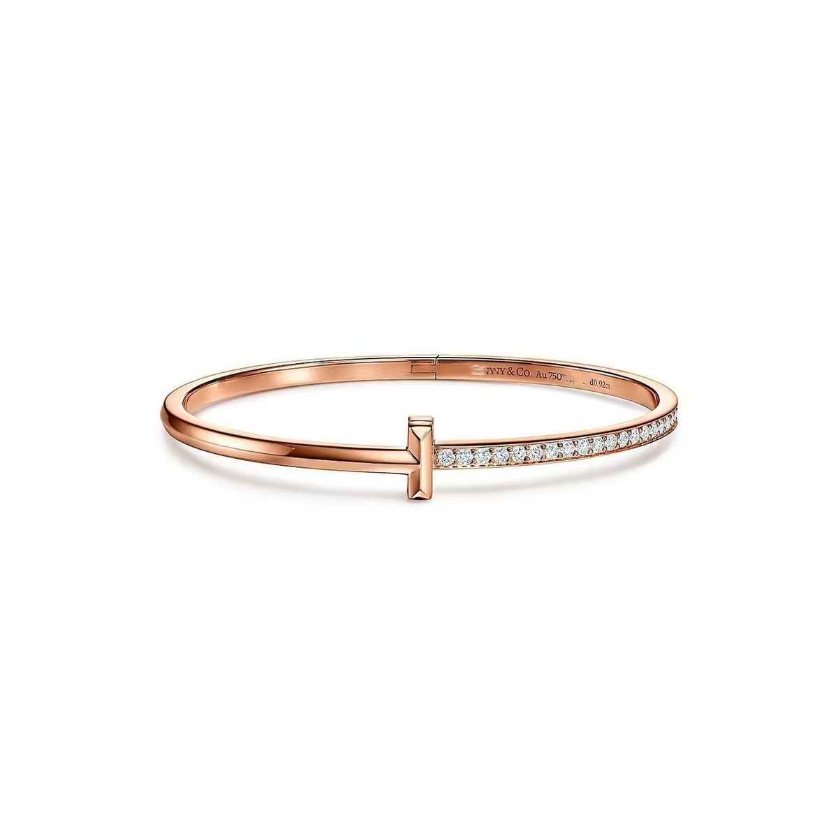 Tiffany Style T Motif Cubic Zirconia 18K Gold-Plated Bangle detail view 1
