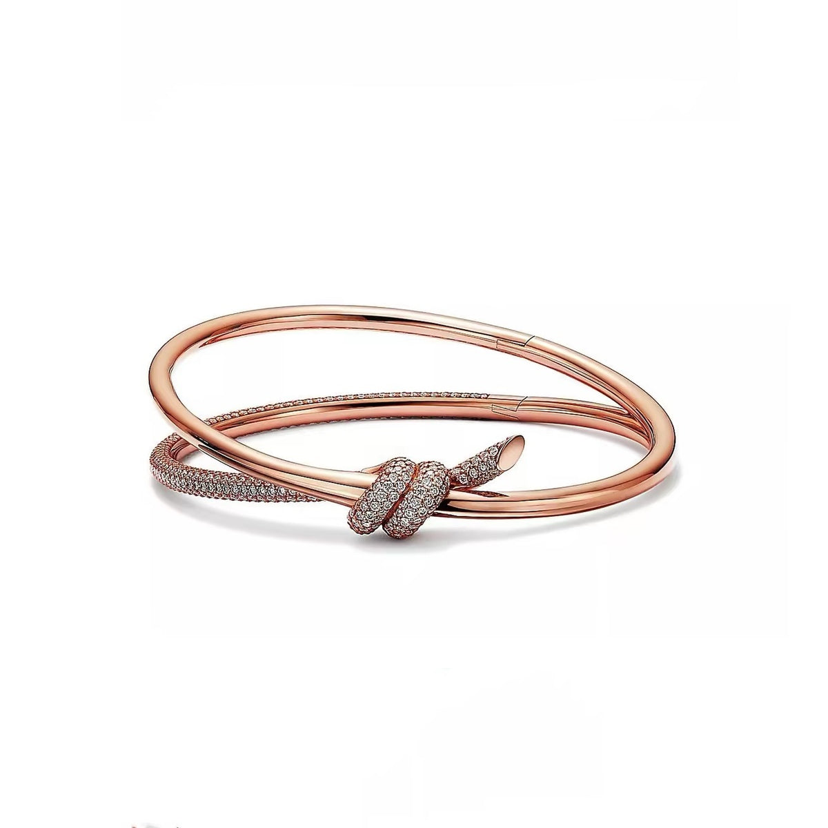 Tiffany Style Knot Cubic Zirconia 18K Gold-Plated Bangle detail view 2