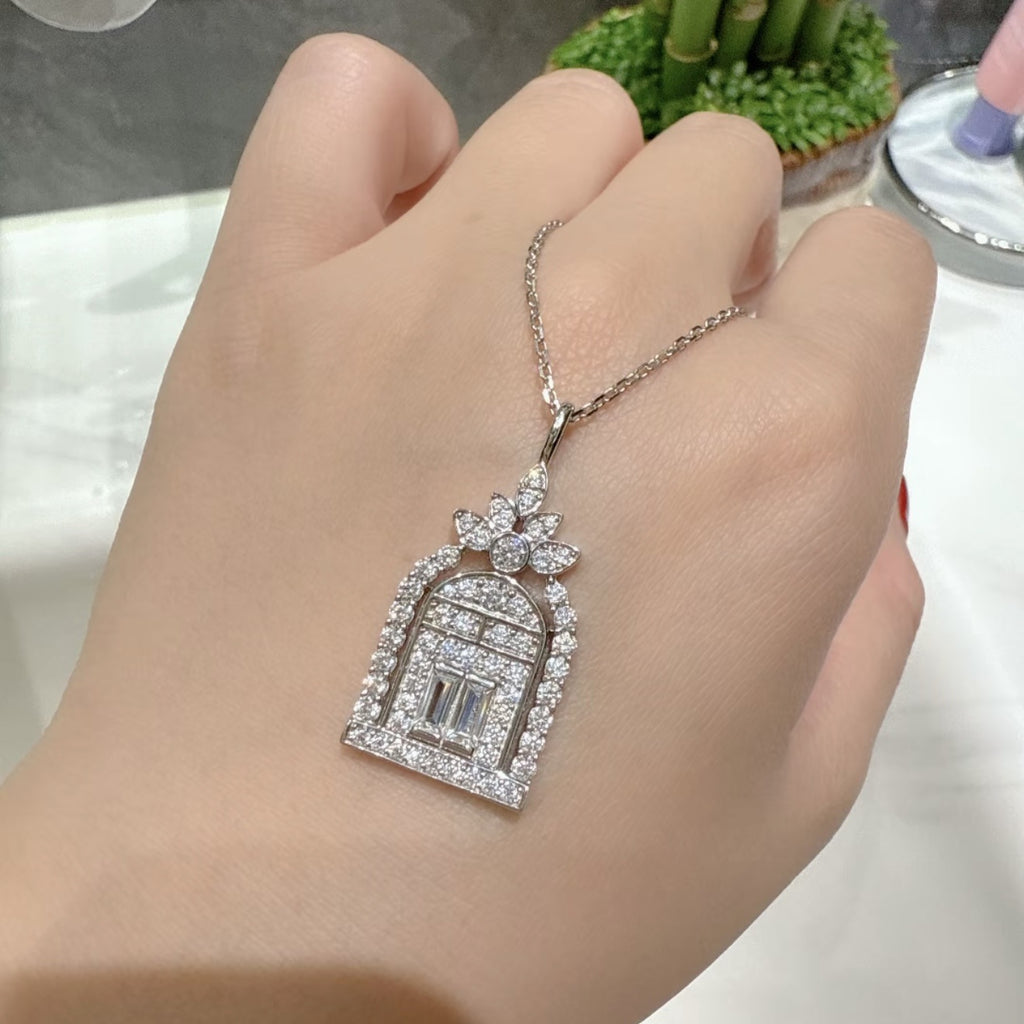 Harry Winston Style Gate of Fortune Cubic Zirconia White-Gold-Plated Necklace detail view 2