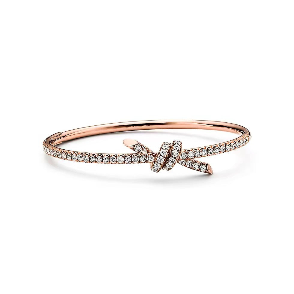 Tiffany Style Knot Cubic Zirconia 18K Gold-Plated Bangle detail view 3
