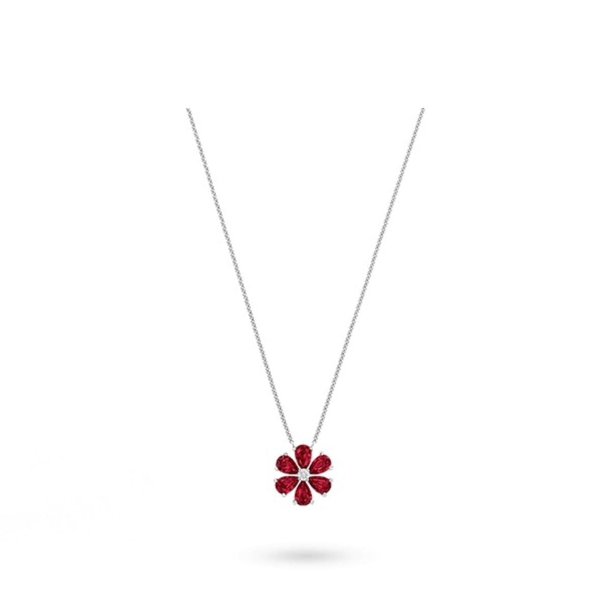 Harry Winston Style Six-Petal Floral Cubic Zirconia White-Gold-Plated Necklace detail view 3