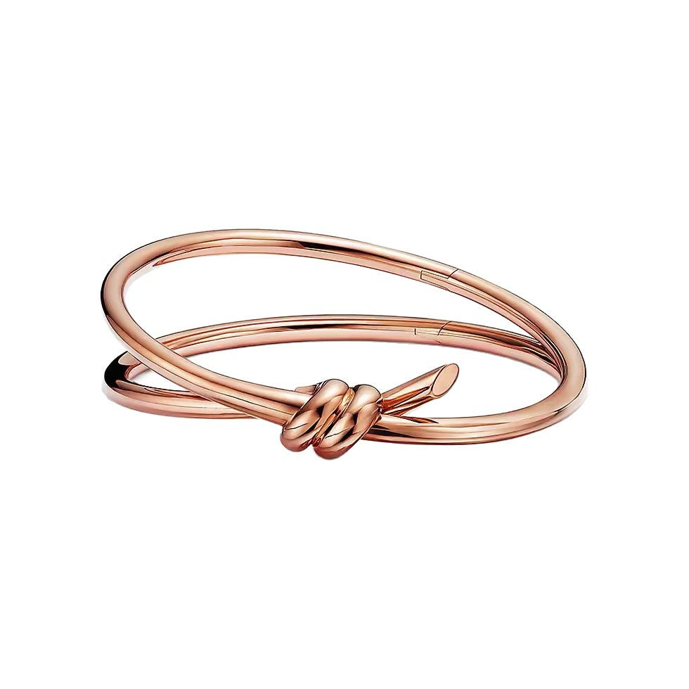 Tiffany Style Knot Cubic Zirconia 18K Gold-Plated Bangle detail view 4