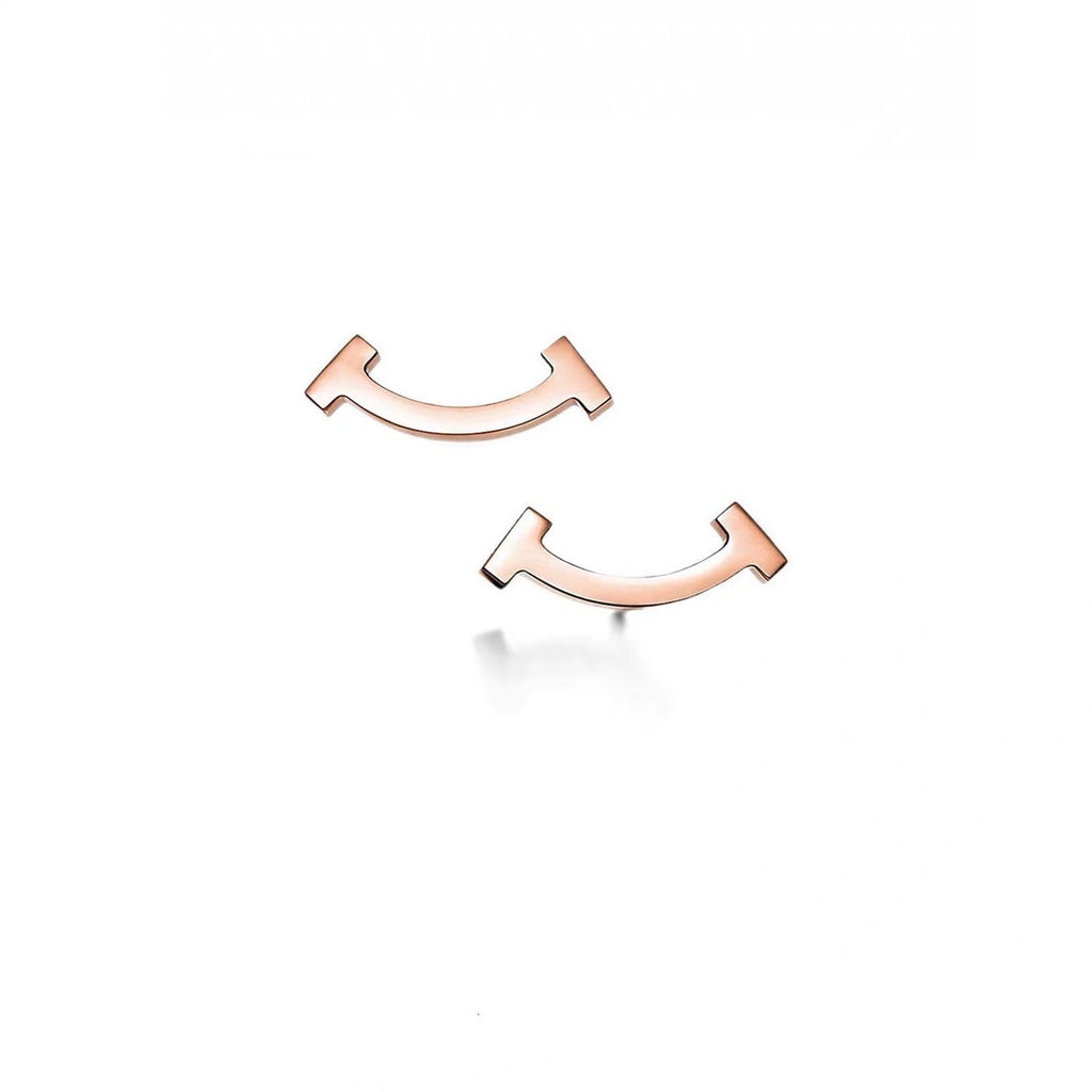 Tiffany Style Smile Cubic Zirconia Earrings - Polished Rose Gold Tone