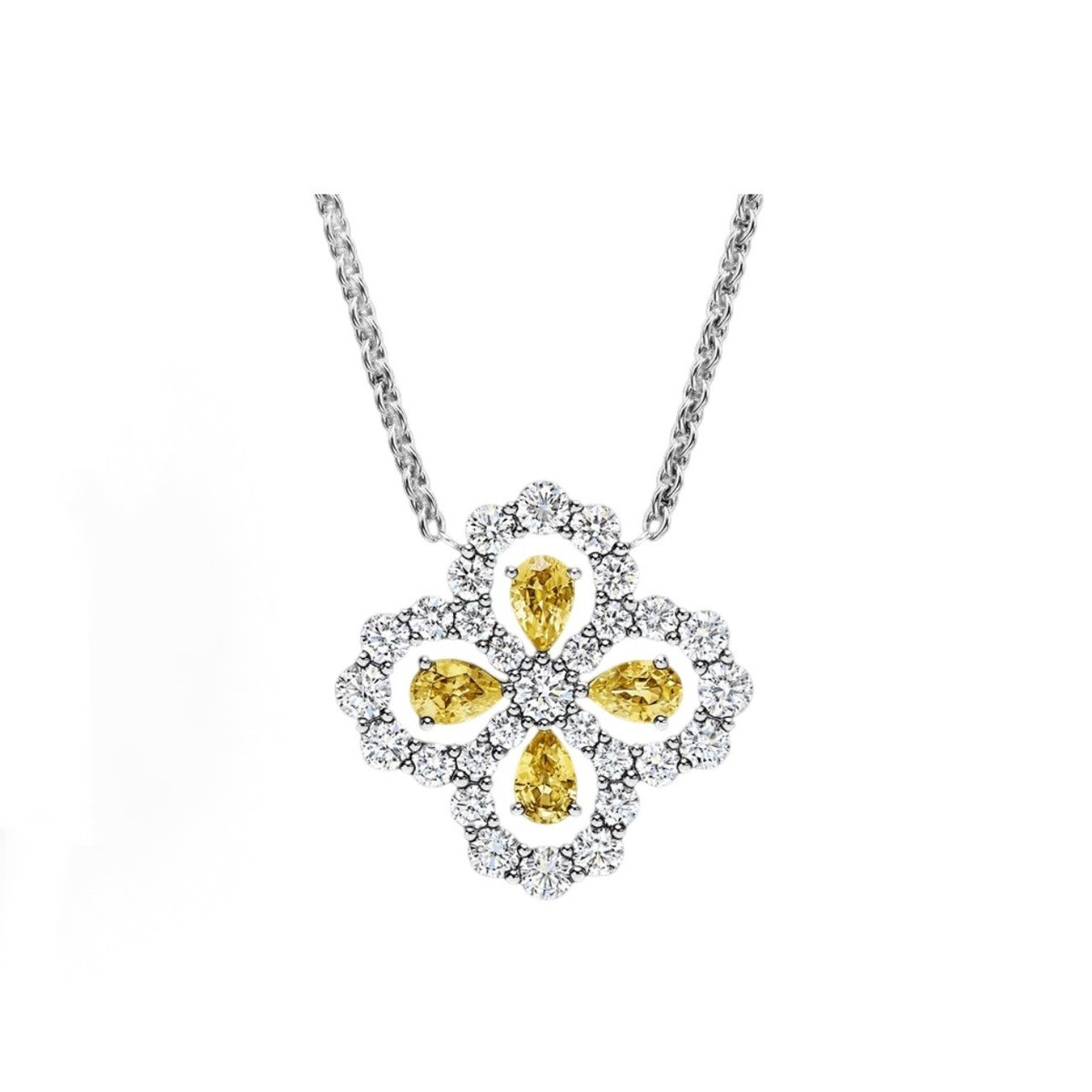 Harry Winston Style Four-Leaf Clover Cubic Zirconia Necklace detail view 1