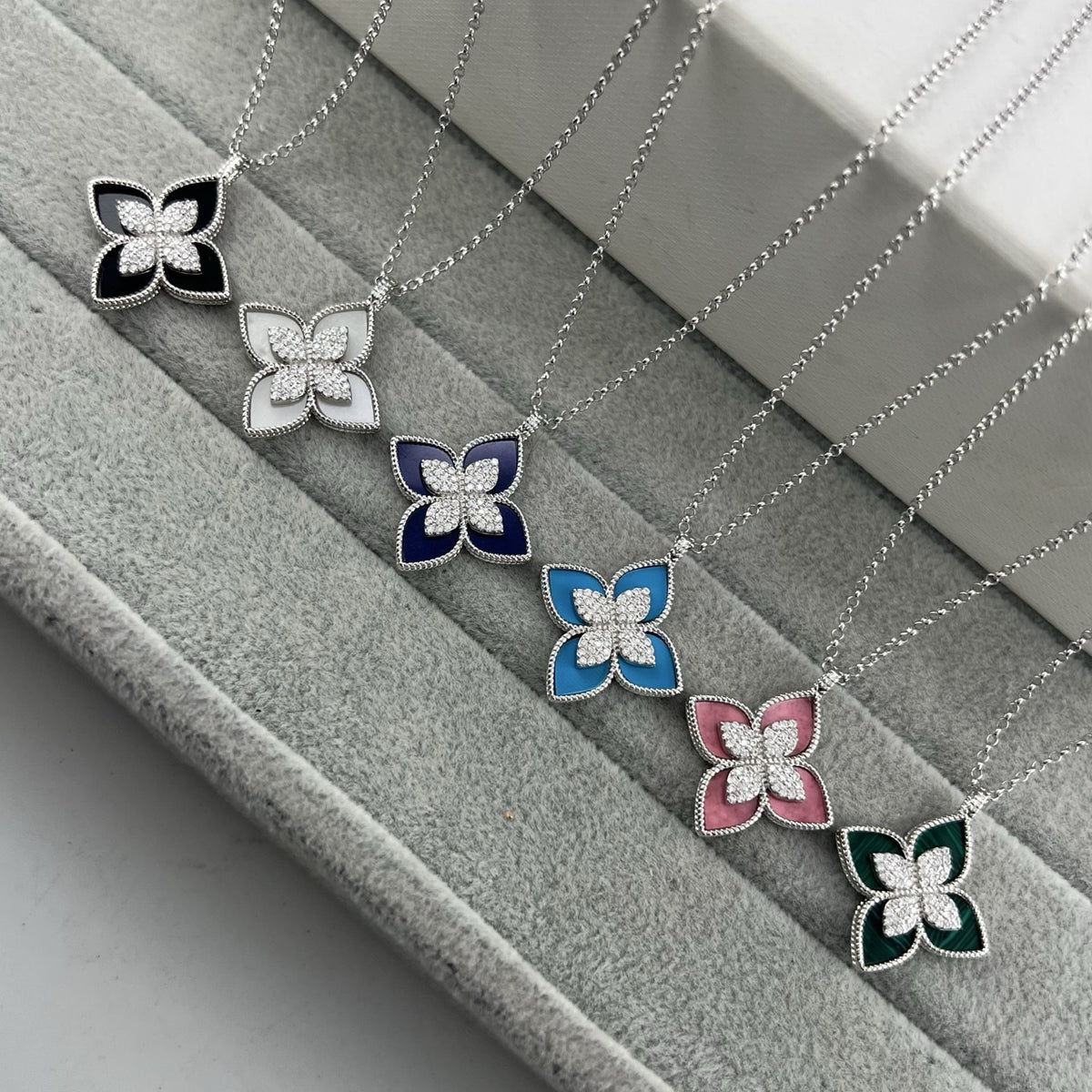 Roberto Coin Style Four-Leaf Clover Cubic Zirconia Necklace detail view 3