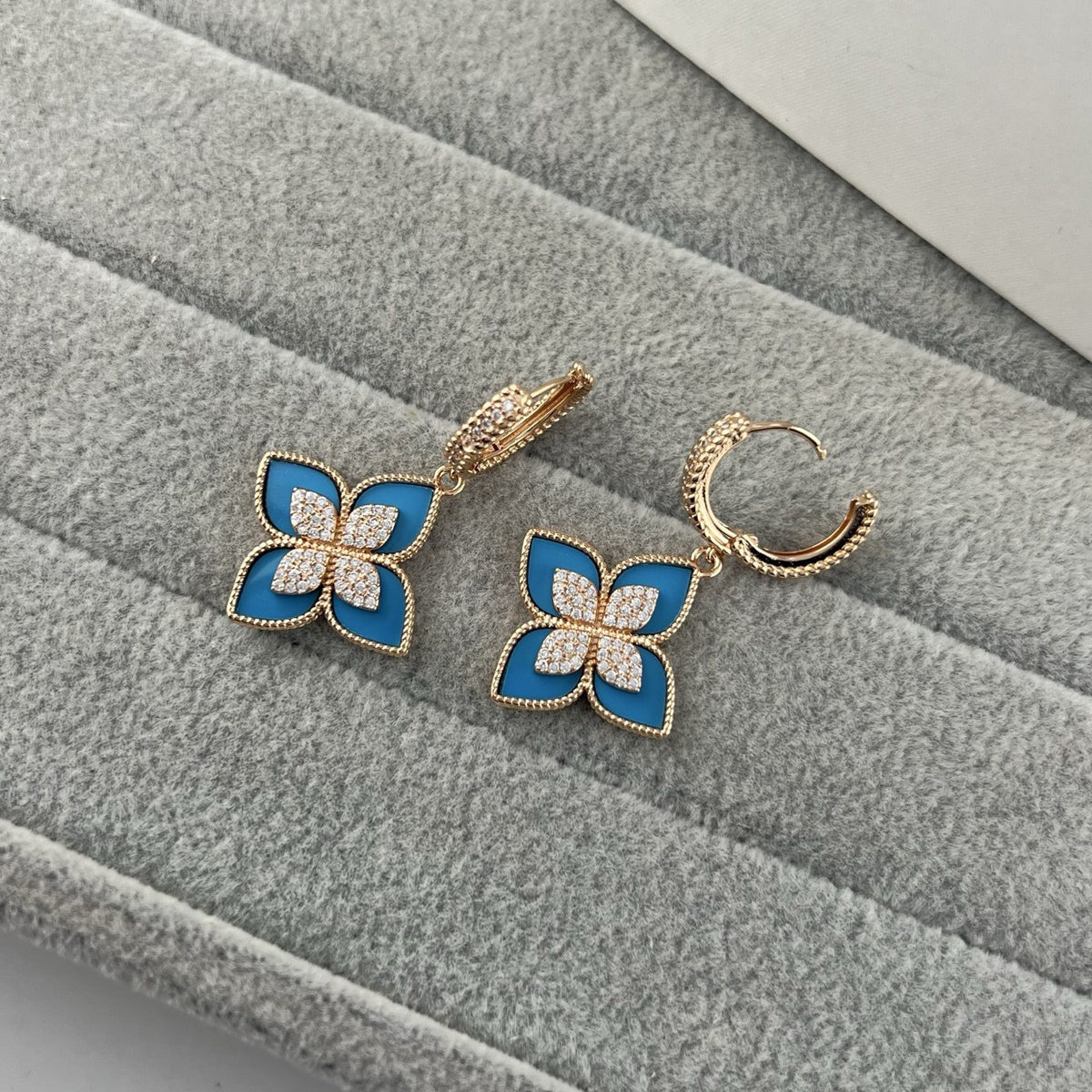 Roberto Coin Style Four-Leaf Clover Cubic Zirconia Earrings detail view 20