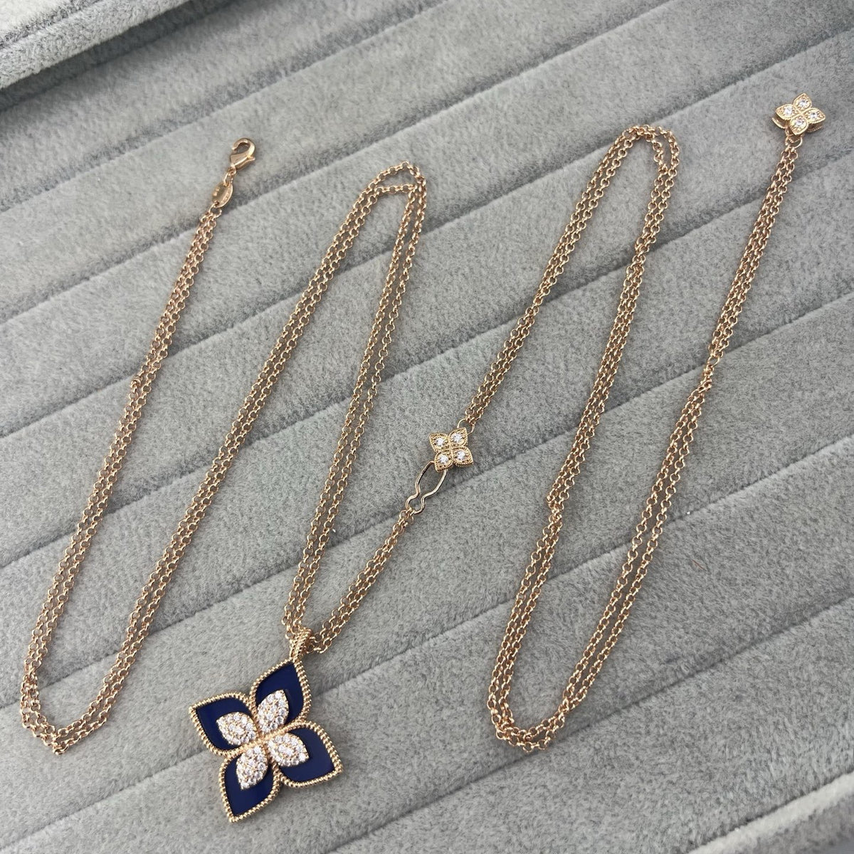 Roberto Coin Style Four-Leaf Clover Cubic Zirconia Necklace detail view 5