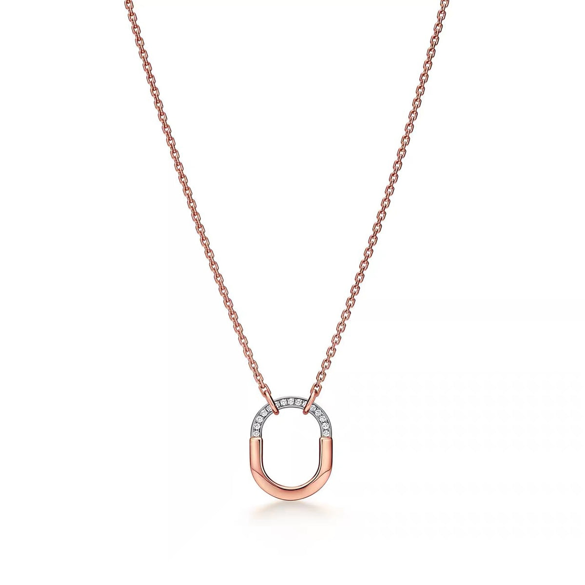 Tiffany Style Lock Cubic Zirconia 18K Gold-Plated Necklace detail view 8