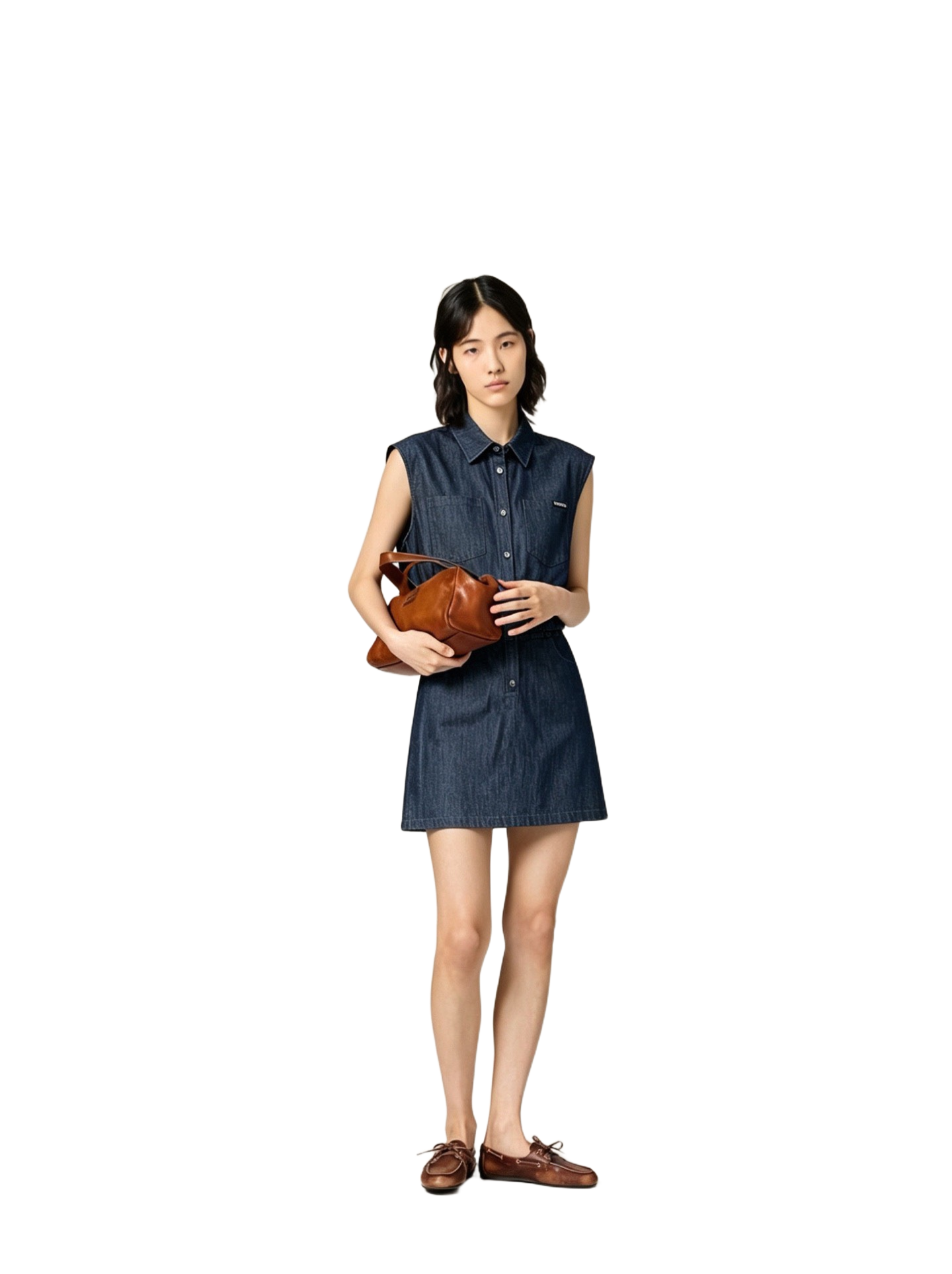Denim Polo Sleeveless Top & Skirt Set
