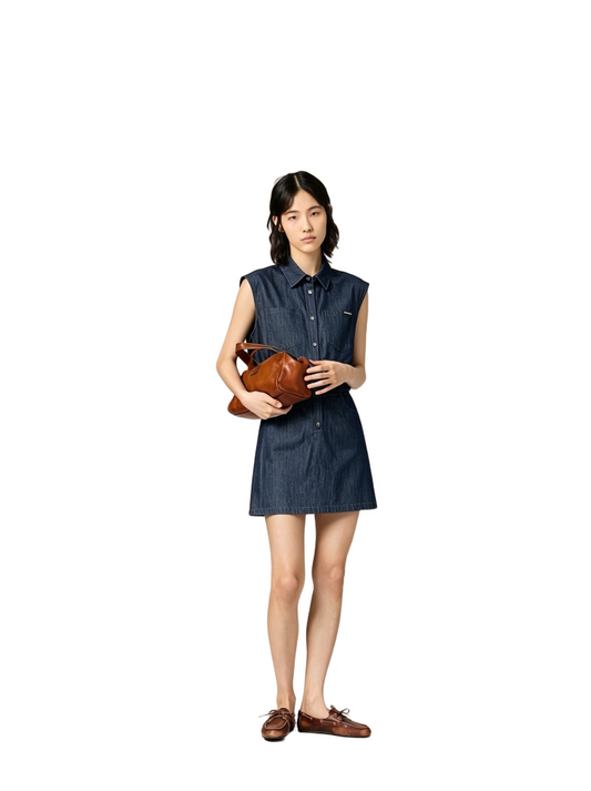 Denim Polo Sleeveless Top & Skirt Set