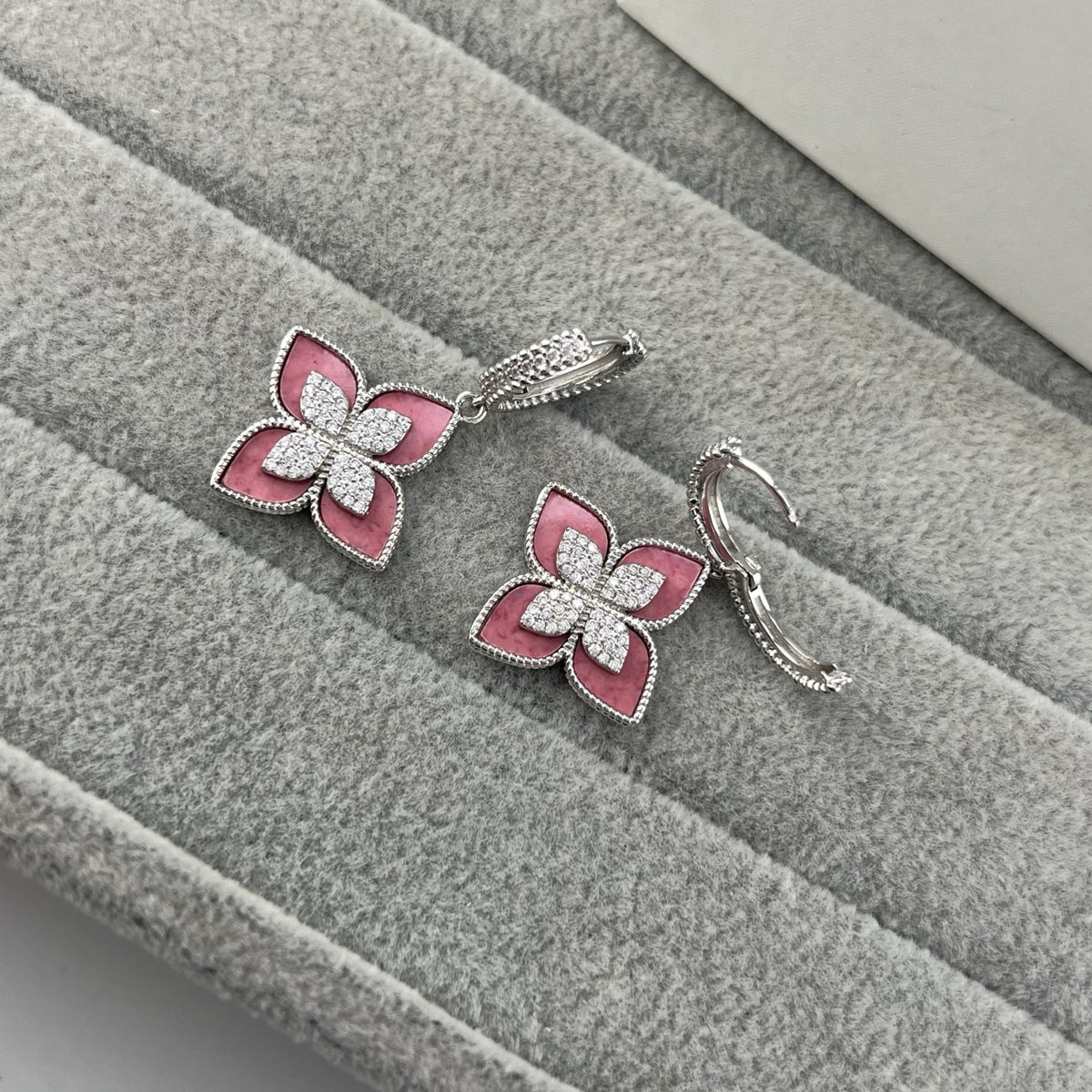 Roberto Coin Style Four-Leaf Clover Cubic Zirconia Earrings detail view 18