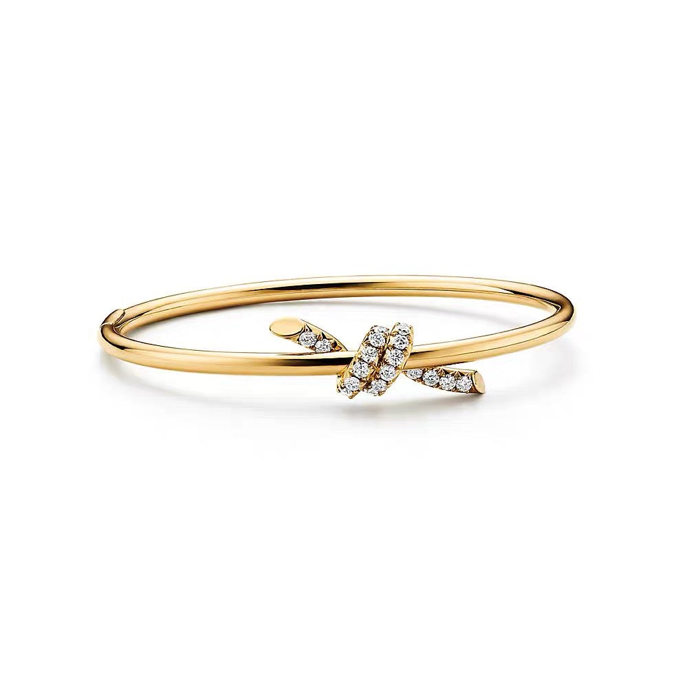 Tiffany Style Knot Cubic Zirconia 18K Gold-Plated Bangle detail view 7