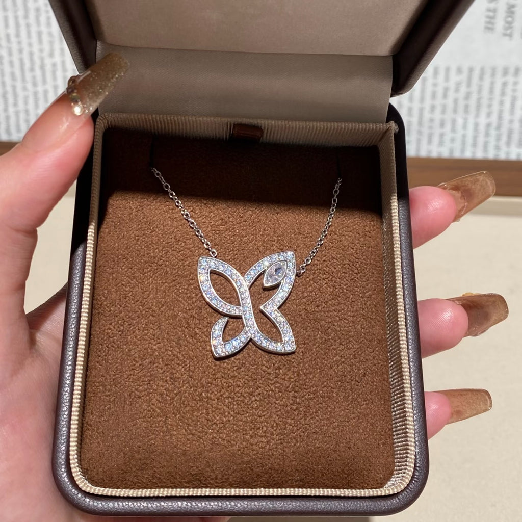 Harry Winston Style Butterfly Lily Cubic Zirconia Necklace detail view 1
