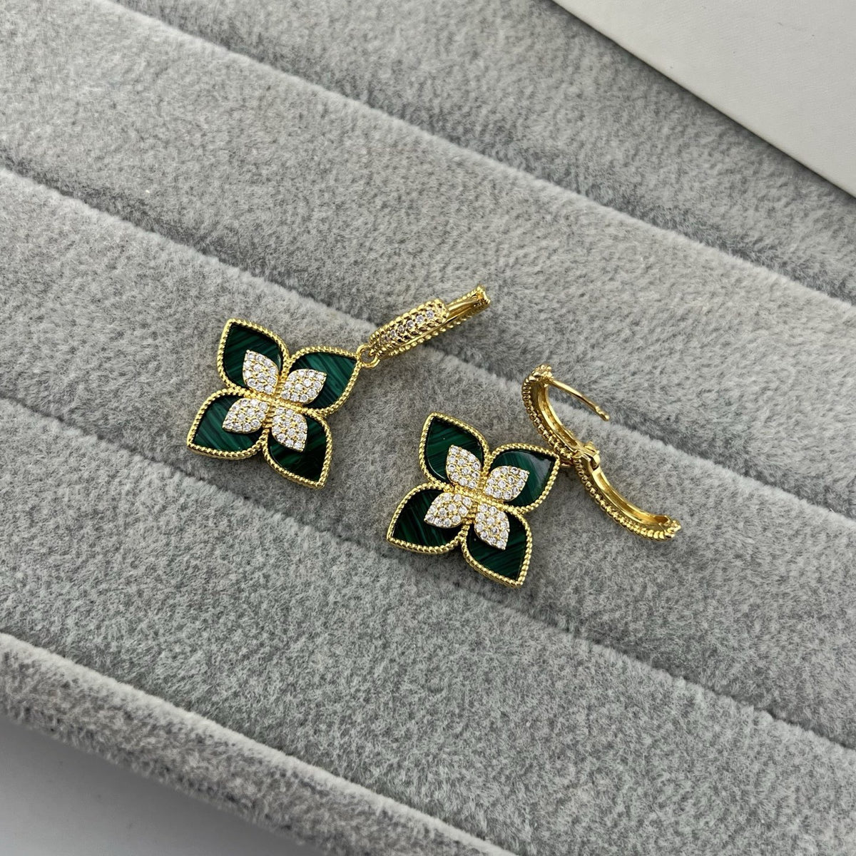 Roberto Coin Style Four-Leaf Clover Cubic Zirconia Earrings detail view 10
