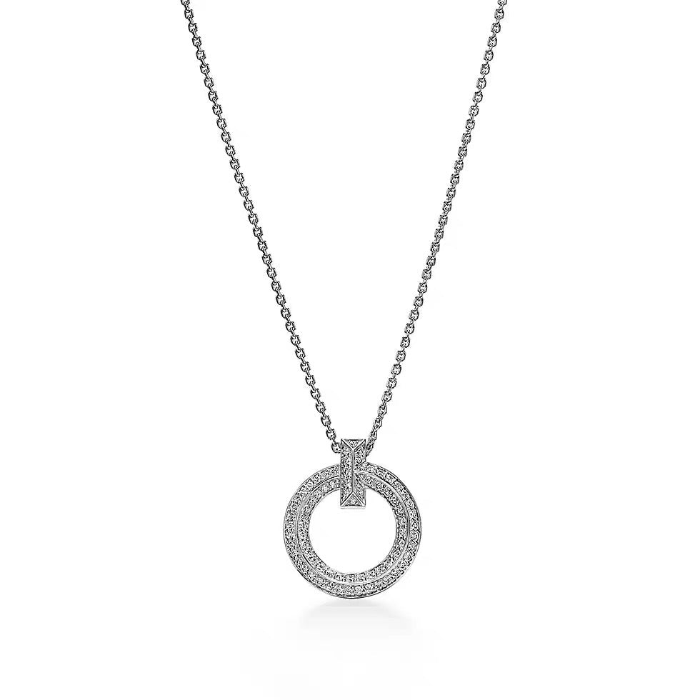 Tiffany Style T Motif Cubic Zirconia 18K Gold-Plated Necklace detail view 4