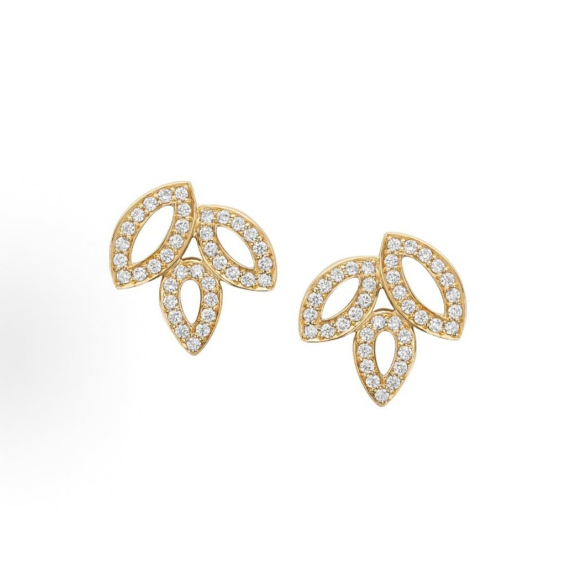 Harry Winston Style Three-Leaf Clover Cubic Zirconia 18K Gold-Plated Earrings detail view 2