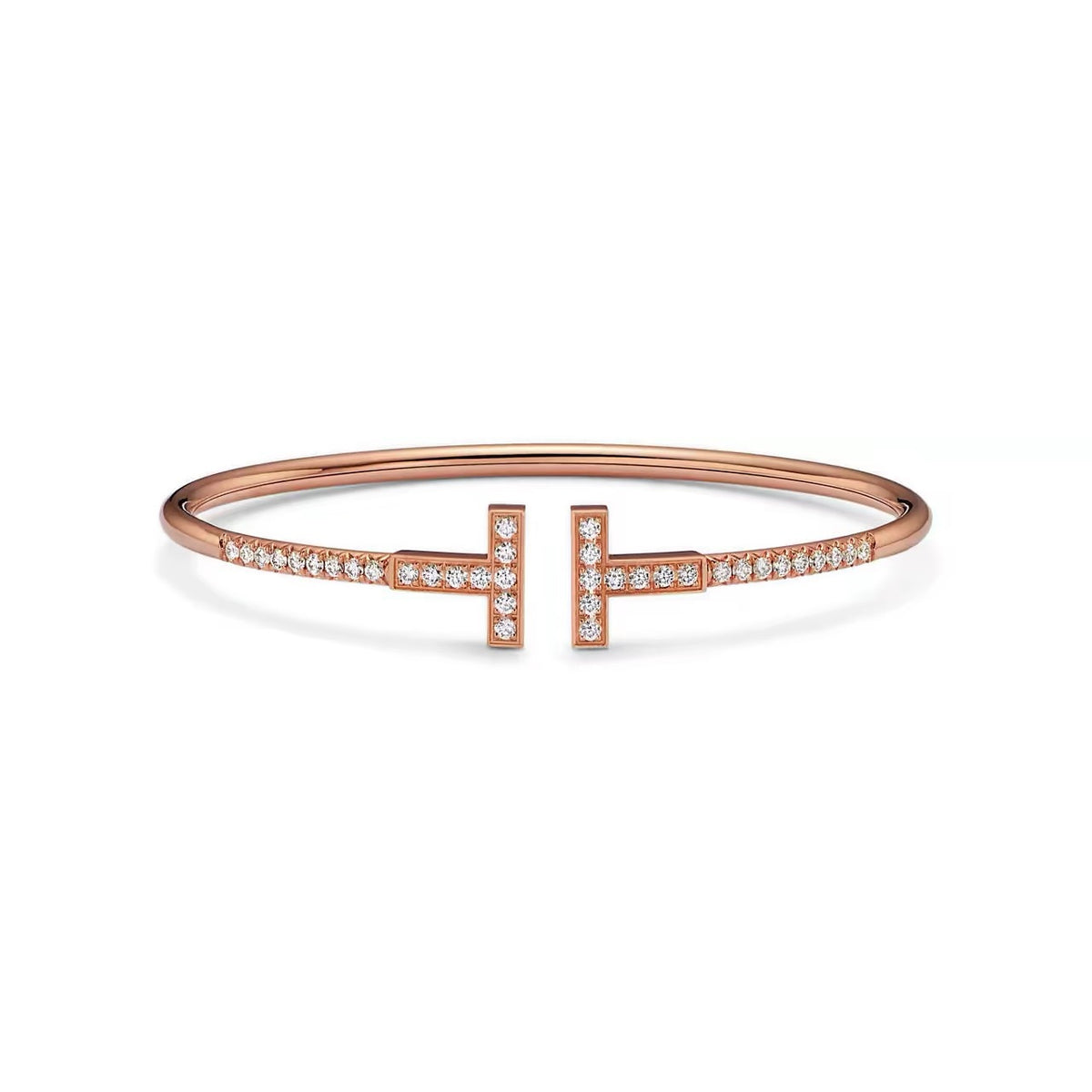 Tiffany Style T Motif Cubic Zirconia Bangle detail view 2