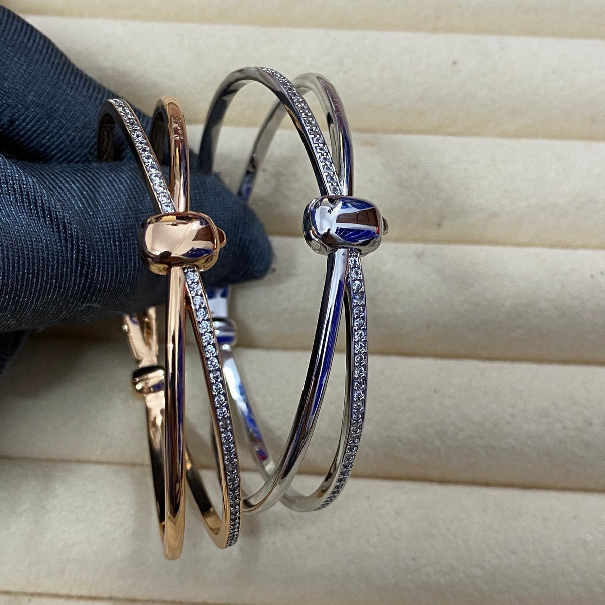 Pomellato Style Crossover Cubic Zirconia 18K Gold-Plated Bangle detail view 3