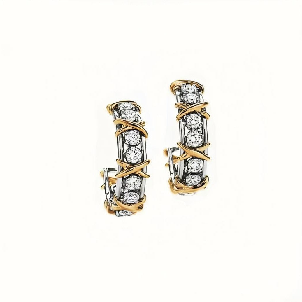 Tiffany Style Crossover Cubic Zirconia 18K Gold-Plated Earrings detail view 1