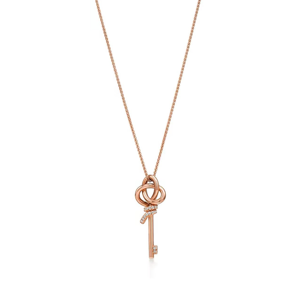 Tiffany Style Key Cubic Zirconia 18K Gold-Plated Necklace - Clear Pavé Key Necklace